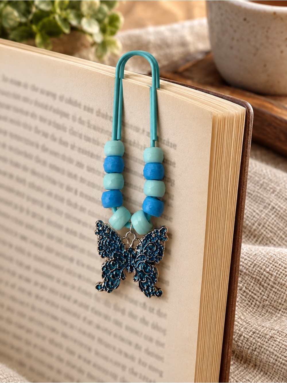 Hand Crafted Blue Beaded Butterfly Bookmark -